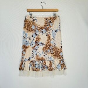 Karen Kane Women Floral Midi Dress Ruffled Brown Sz XL Boho Cottagecore Casual